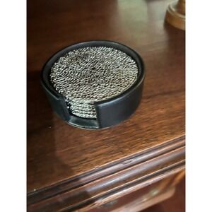 Michael Aram Molten Collection Coasters Set of 6 with Black Caddy Nickelplate